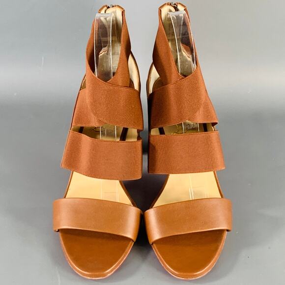 Size 9.5 Patrouille Brown Leather Elastic Straps Block Heel Sandals - Picture 4 of 8